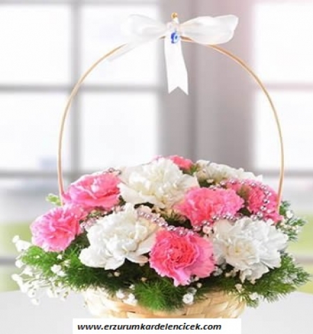  Erzurum Çiçek pembe beyaz karanfil sepeti