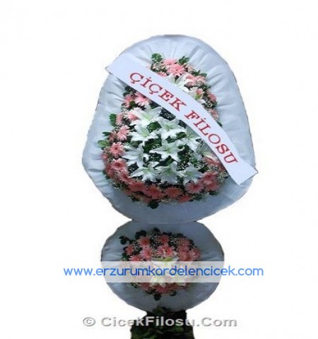 Erzurum Çiçek Gönder ÇİFT GÖBEK AYAKLI SEPET BEYAZ PEMBE