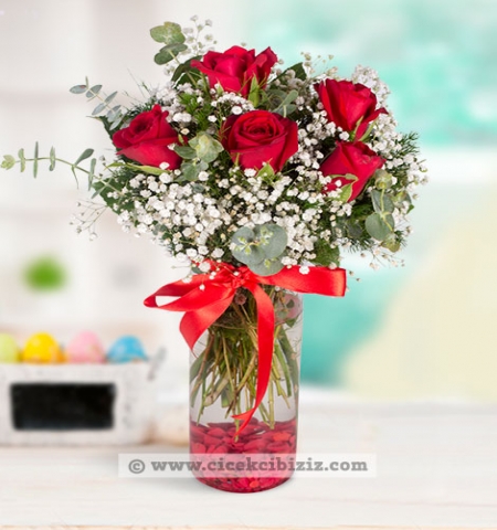 beyaz bÜyÜ ve mutluluk Çiçeği & Ürünü kırmızı gül 